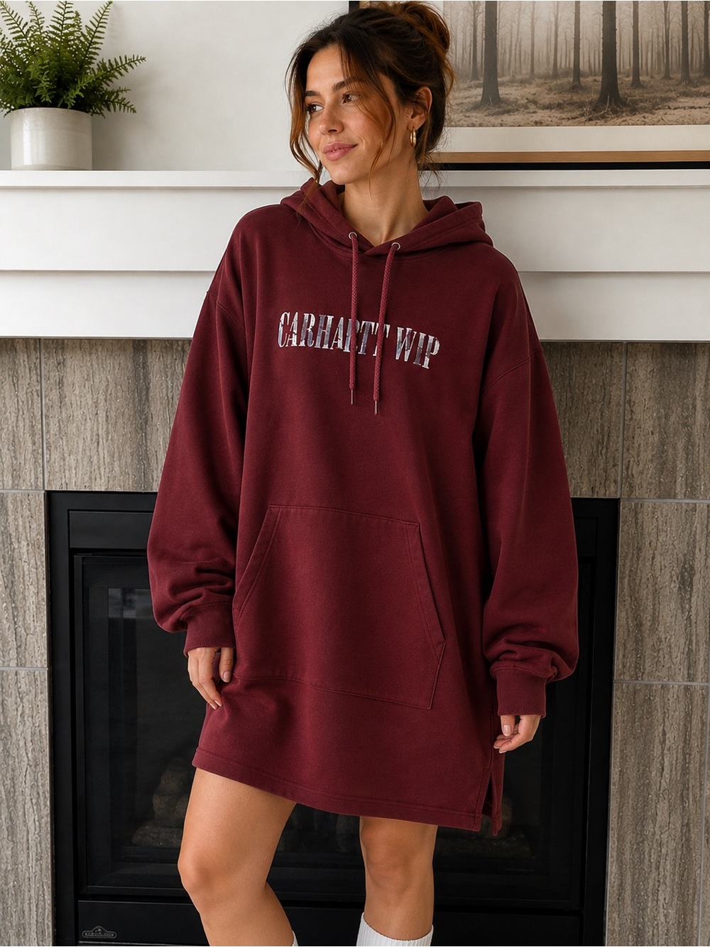 Carhartt WIP Women's Maroon Hoodie Dress